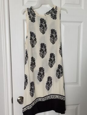Zanzea Cream and Black Printed Sleeveless Shift Dress